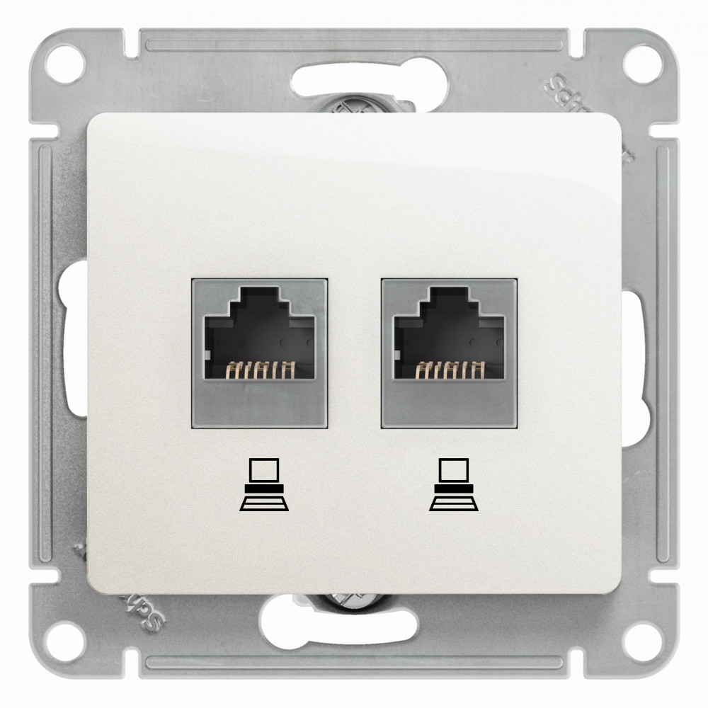 Systeme Electric Glossa Перламутр Розетка 2-ая компьютерная RJ45+RJ45, кат.5E фото
