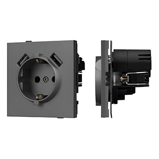 Arlight Механизм розетки с USB зарядкой SCT-TENDO-MUAA-SFPL-GR (230V, 16A) (-) фото
