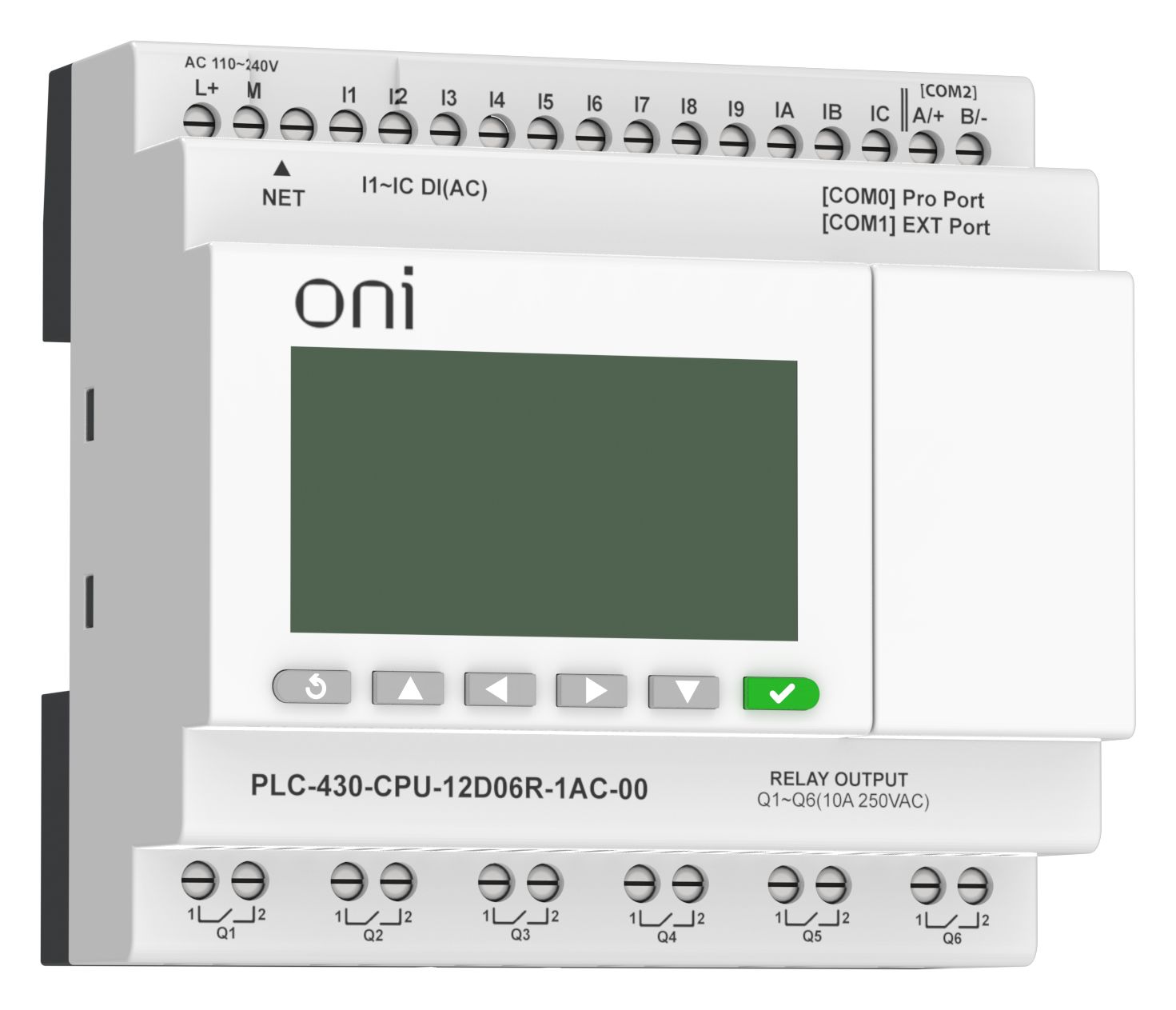 IEK ONI ПЛК 430 Модуль ЦПУ 12 DI 6 RO 220В AC EP с экраном. фото