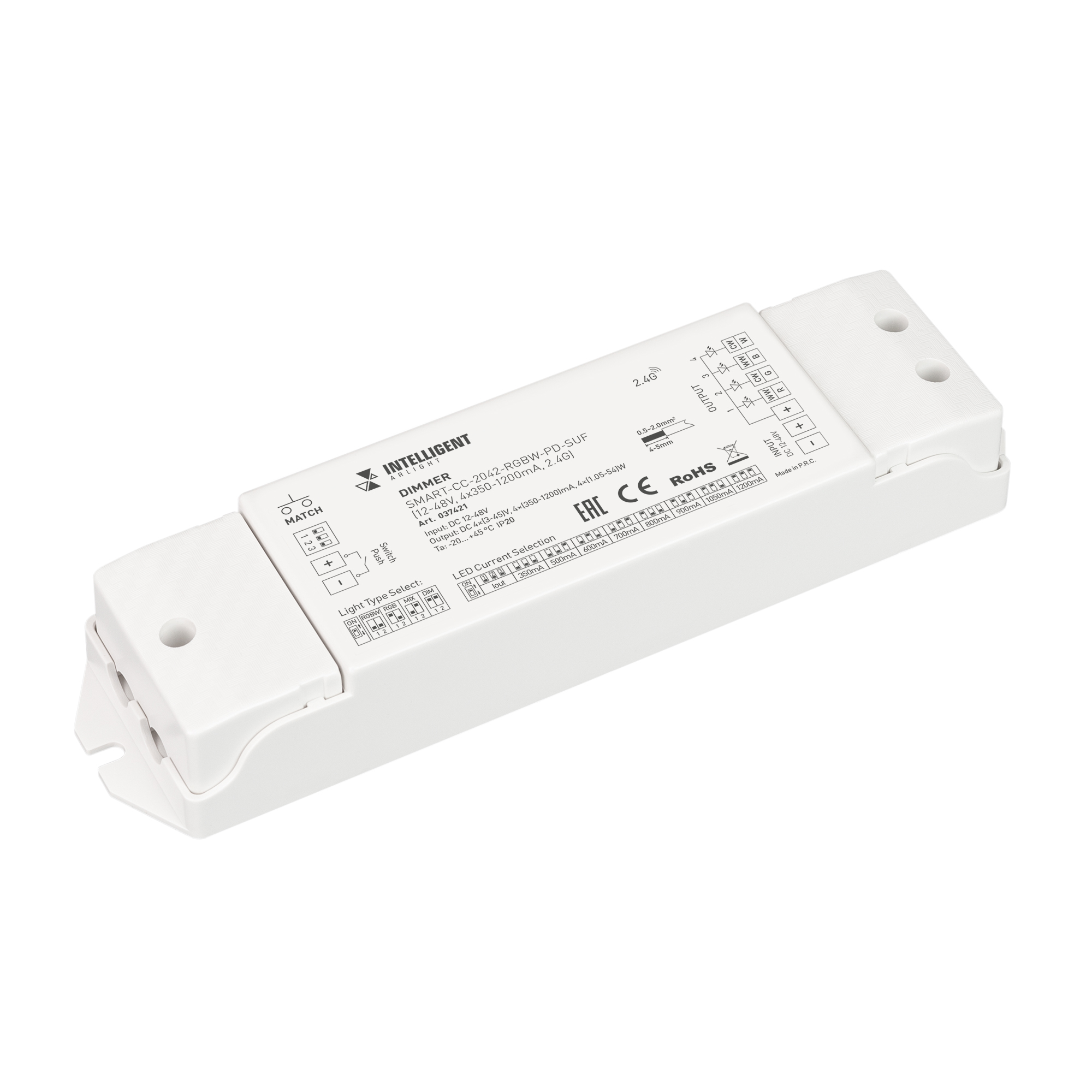 Arlight INTELLIGENT ARLIGHT Диммер SMART-CC-2042-RGBW-PD-SUF (12-48V, 4x350-1200mA, 2.4G) (IARL, IP20 Пластик, 5 лет) фото
