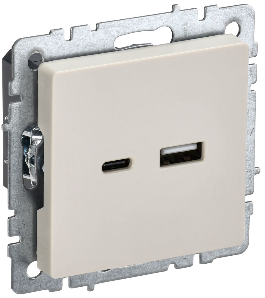 IEK BRITE BASE Бежевый Розетка USB A+C 18Вт РЮ11-1-БрКр фото