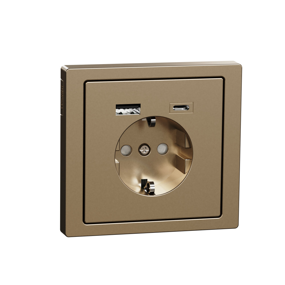 Schneider Electric MERTEN D-Life Шампань Розетка силовая 16 A с зарядкой USB A+C 3 A фото