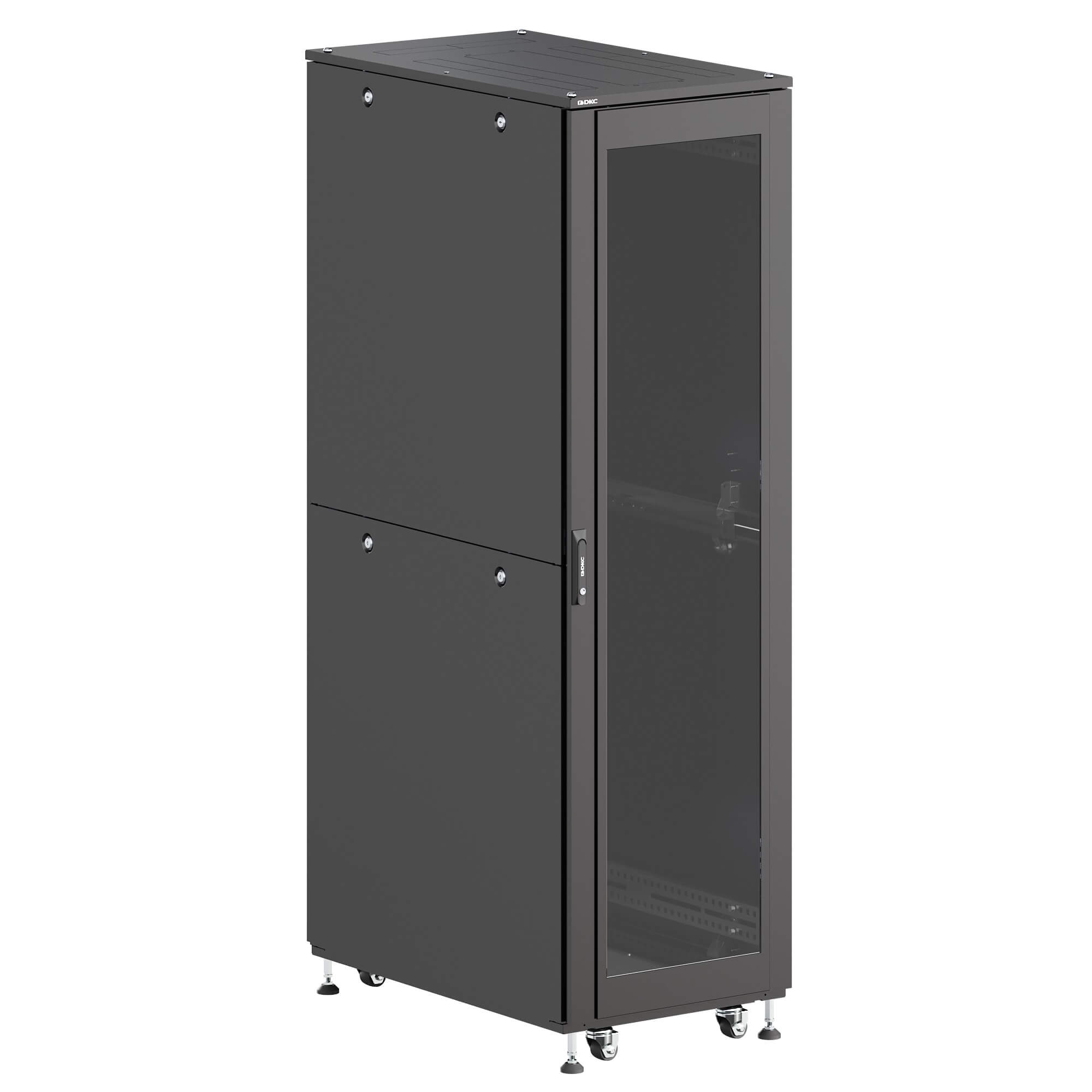 DKC Шкаф напольный разобранный 19'' IT-CQE-N 47U 800x1000мм, крыша с вырубкой, дверь стекло и двойная сплошная металл, двойные боковые панели, черный фото