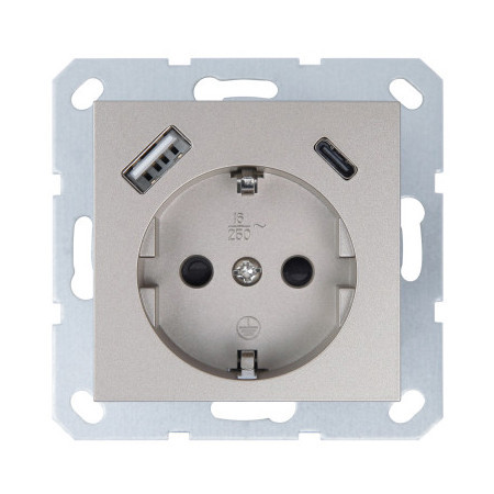 Jasmart G Шампань Розетка с/з со шторками 16A c USB A+C 25W фото