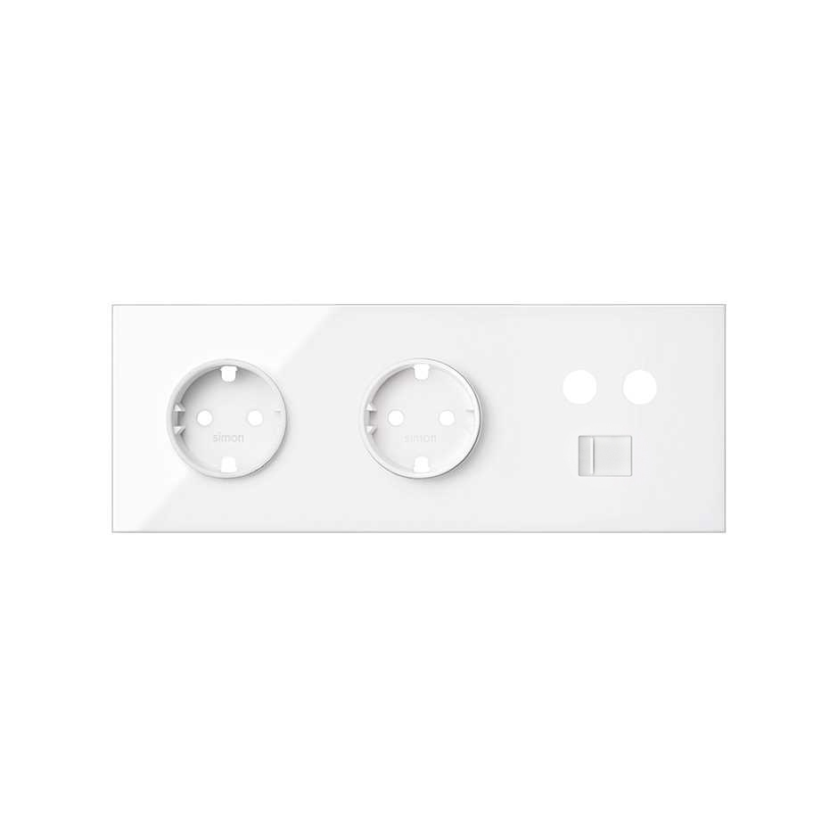 Simon 100 Белый глянец Кит 3 поста, фронт. Накладка на 2 розетки Schuko + 1 розетку TV + 1 розетку RJ45 фото