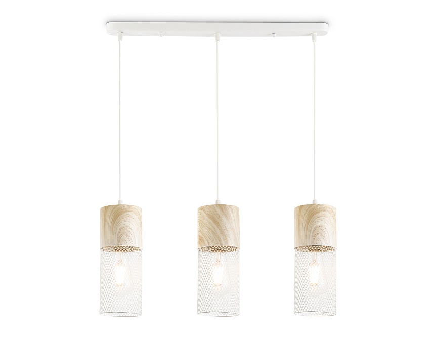 Ambrella Светильник подвесной TR8499/3 WH/WD белый/дерево E27/3 max 60W 550*100*1000 фото