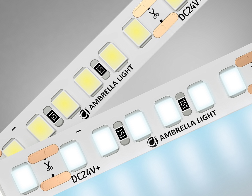 Ambrella Светодиодная лента GS3213 2835 180Led/ 14.4W m/ 24V IP20 6500K/ 5000*10*1.2mm/ кратность резки 33mm (2 конт.) фото