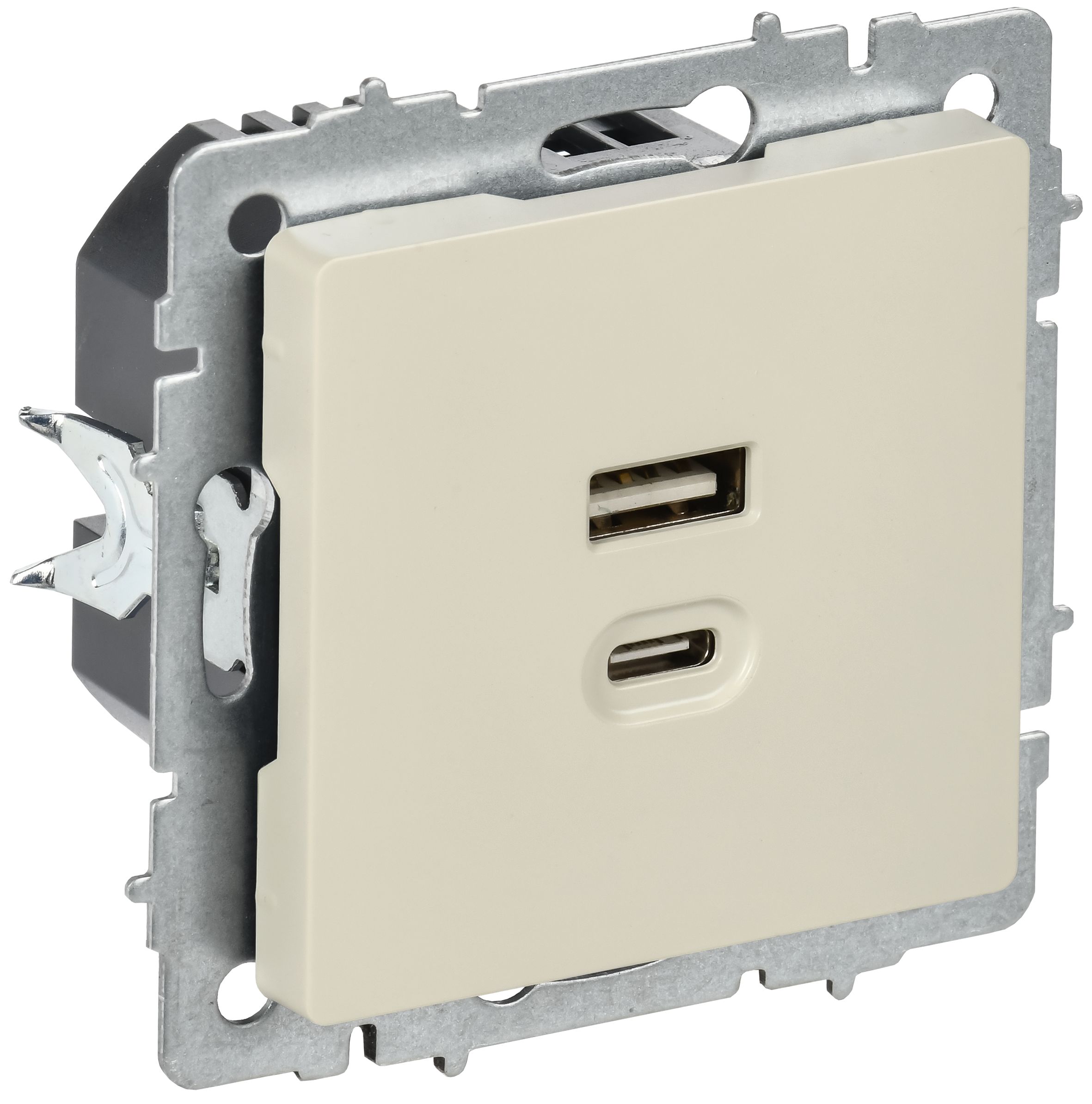 IEK BRITE Роз. USB A+C 45Вт высокоск. зар. РЮ11-2-БрКр беж. фото