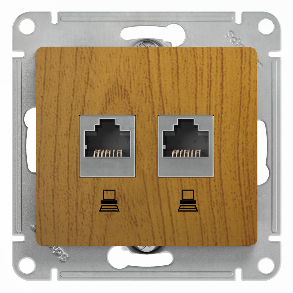 Systeme Electric Glossa Дерево Дуб Розетка 2-ая компьютерная RJ45+RJ45, кат.5E фото