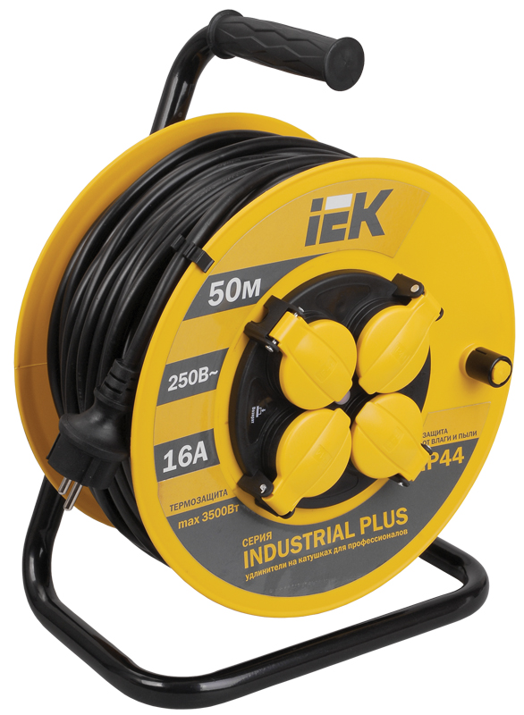 IEK INDUSTRIAL PLUS Катушка УК50 с т/з 4 места 2Р+PЕ/50метров 3х1,5мм2 IP44 Industrial plus фото