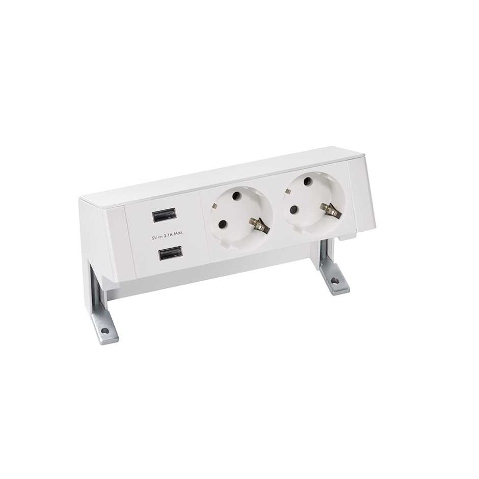Simon 400 Настольный x3 розеточный блок, 2x2P+E, 2xUSB з/у, белый, фото