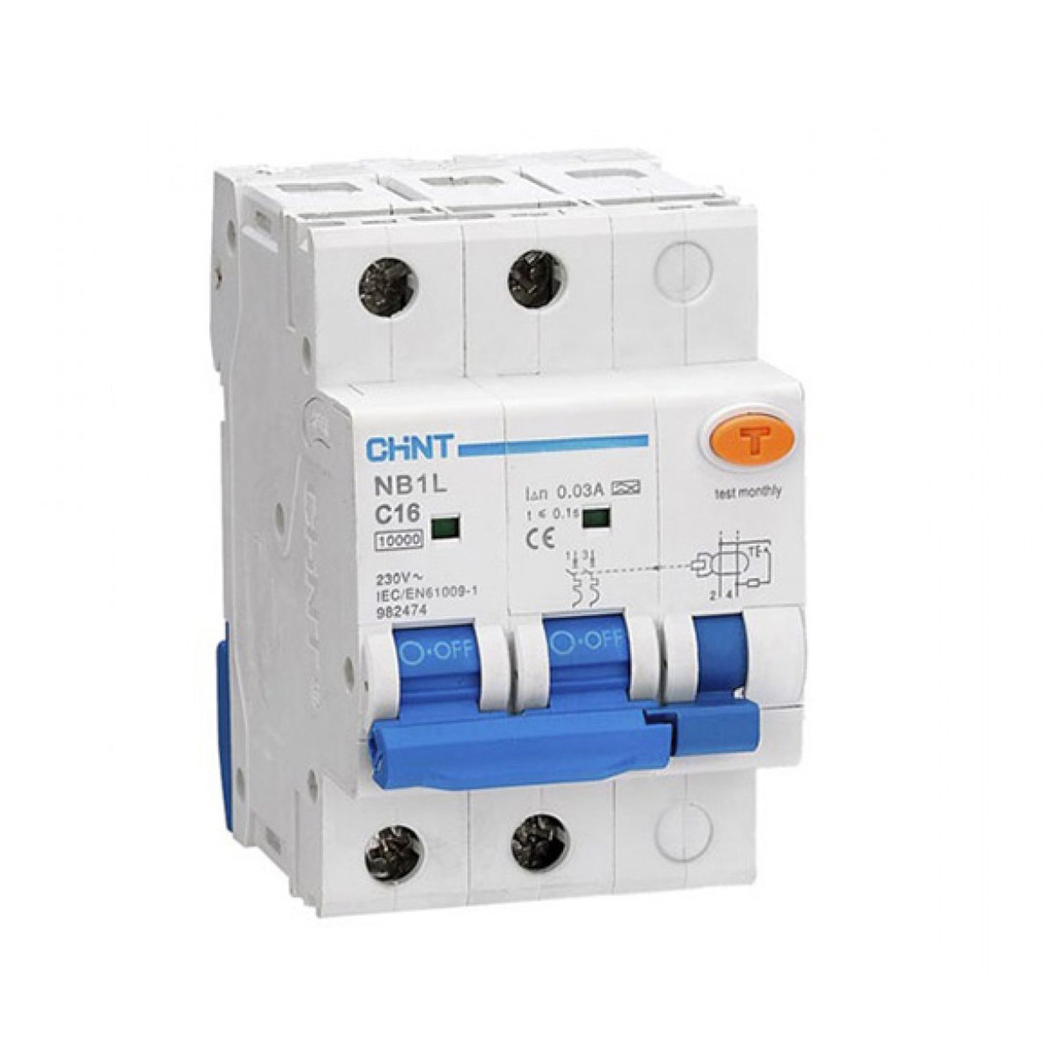 CHINT Диф. автомат NB1L 2P B20 30mA тип AC 10kA (54mm) (R) фото