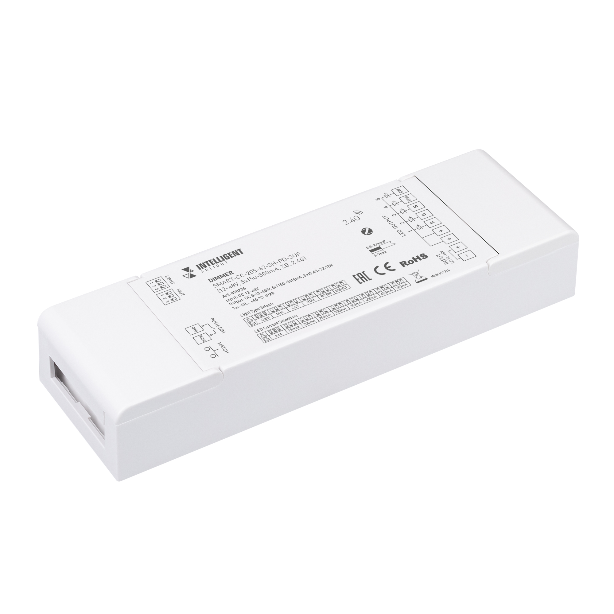 Arlight INTELLIGENT Диммер SMART-CC-205-62-SH-PD-SUF (12-48V, 5x150-500mA, ZB, 2.4G) (IARL, IP20 Пластик, 5 лет) фото