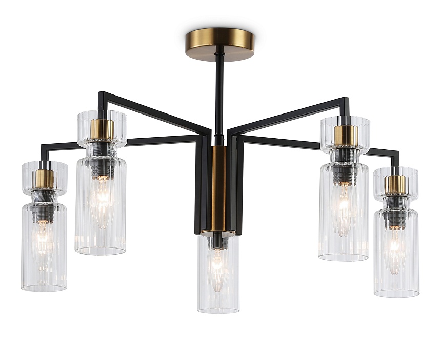 Ambrella Светильник на штанге LH56113/5 BK/BS/CL черный/латунь/прозрачный E14*5 max 40W D605*350 фото