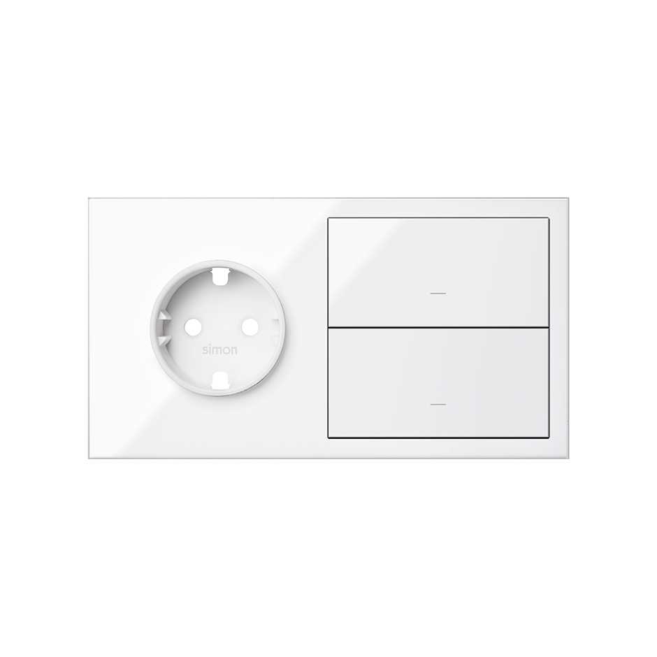 Simon 100 Белый глянец Кит 2 поста, фронт. Накладка на 1 розетку Schuko + 2 клавиши выключателей фото