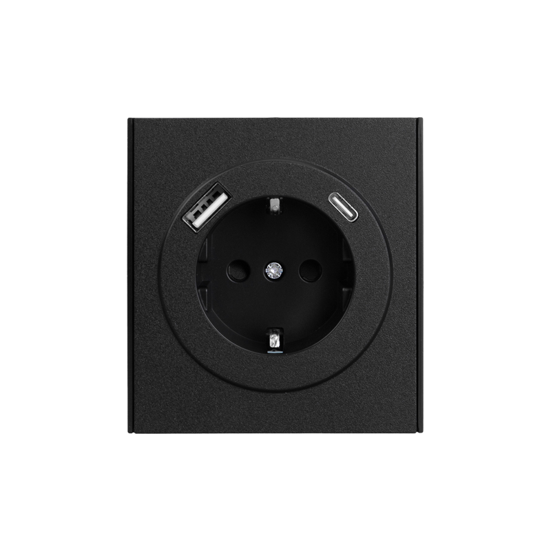 KRANZ STRONG Розетка 1-ая с/з с/у з/ш 16А с USB A+C быстрой зарядки 5В/3А антрацит, с 1-пост. рамкой фото