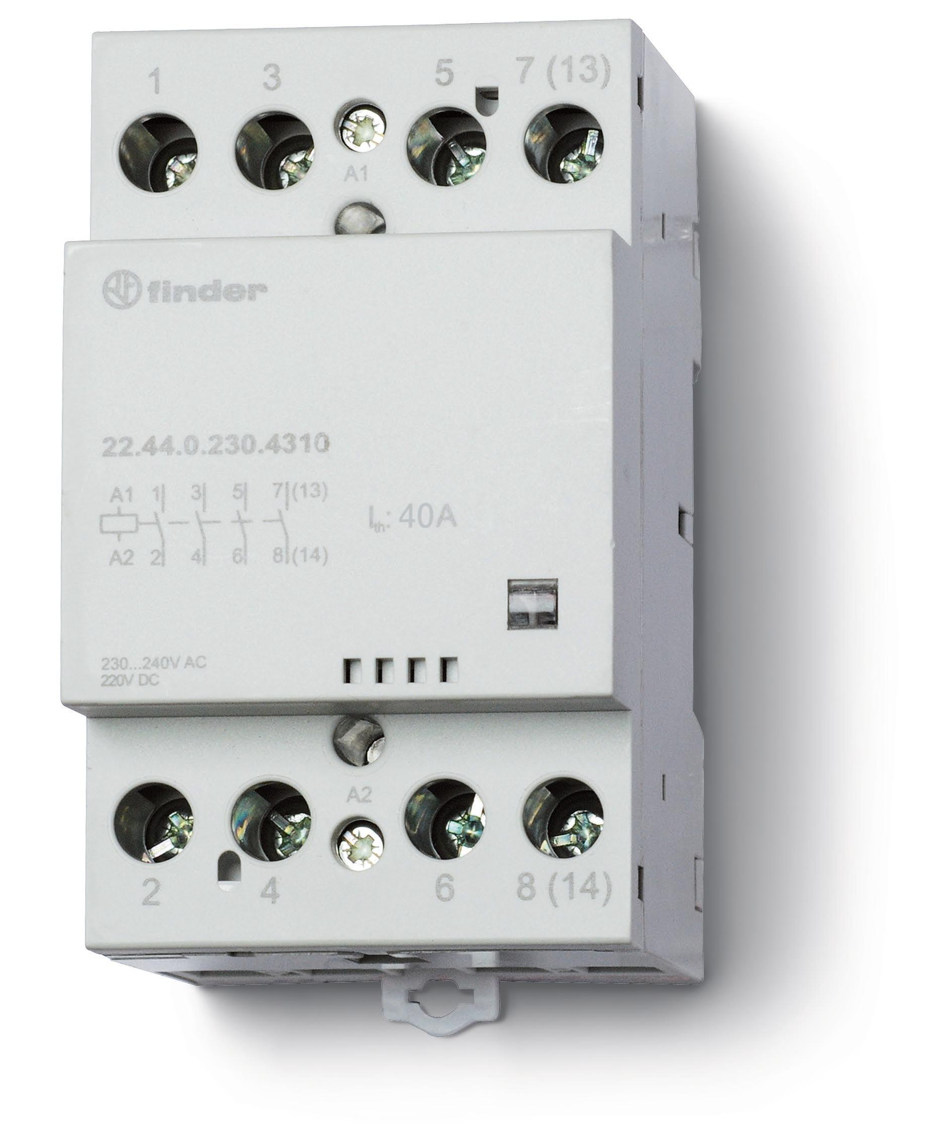 Finder Модульный контактор; 4NO 40А; контакты AgSnO2; катушка 230В АС/DC; ширина 53.5мм; степень защиты IP20; опции: мех.индикатор фото