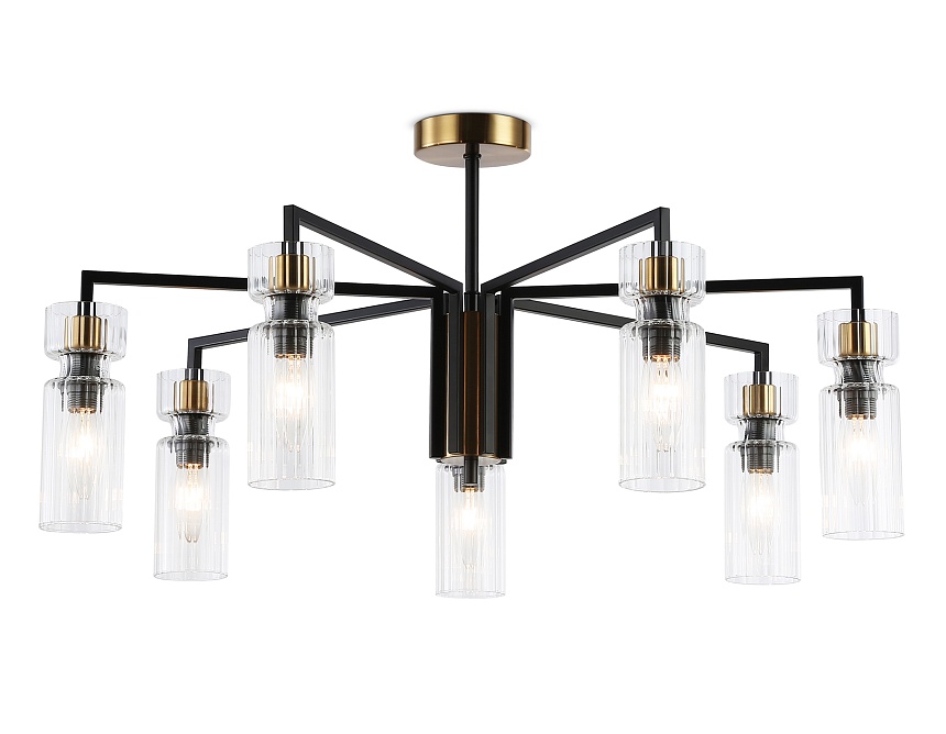 Ambrella Светильник на штанге LH56115/7 BK/BS/CL черный/латунь/прозрачный E14*7 max 40W D705*350 фото