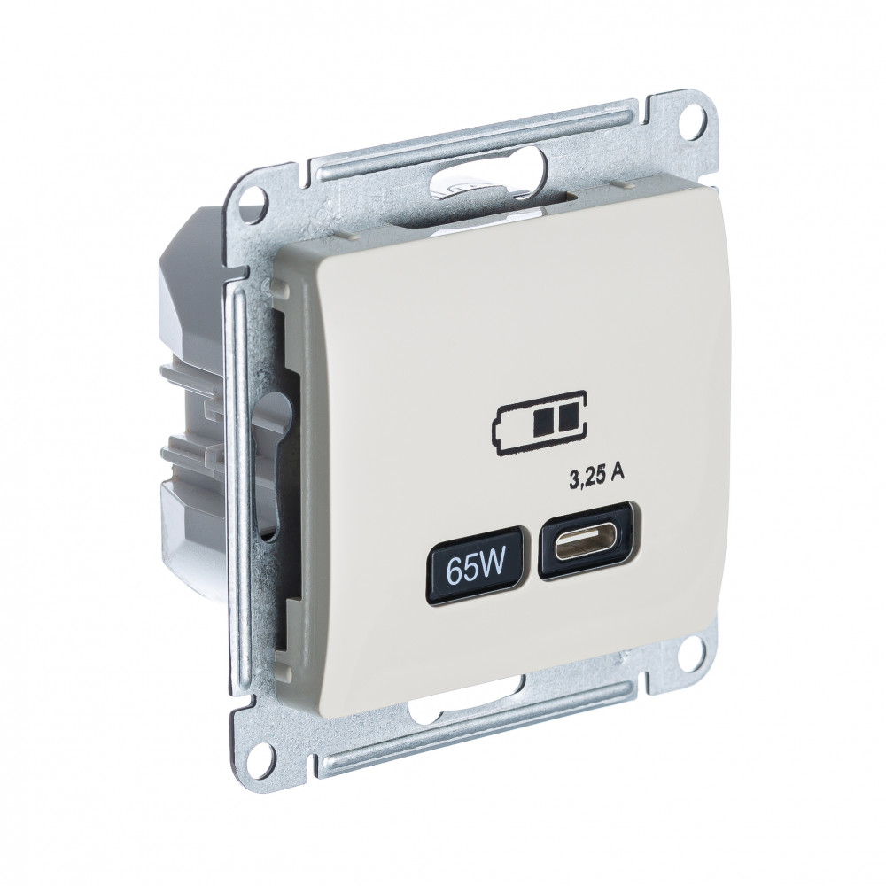 Systeme Electric Glossa Беж USB Розетка тип-C 65W высокоскор.заряд. QC, PD, мех. фото