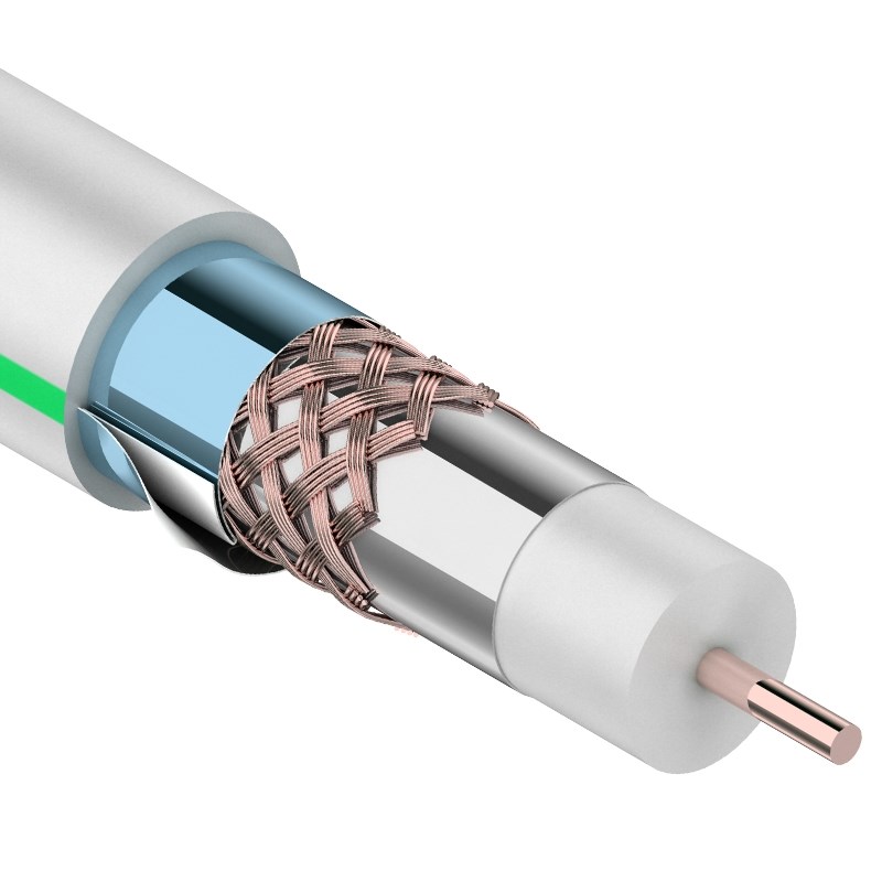 Кабель коаксиальный RG-6U+CU, (75%), 75 Ом, (бух100) белый, (тройной экран), 