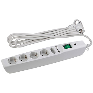 ЭРА Сетевой фильтр  SFU-5es-2m-W с надежной защитой с заземлением с выключателем 5 розеток 2xUSB 2м 10А белый фото
