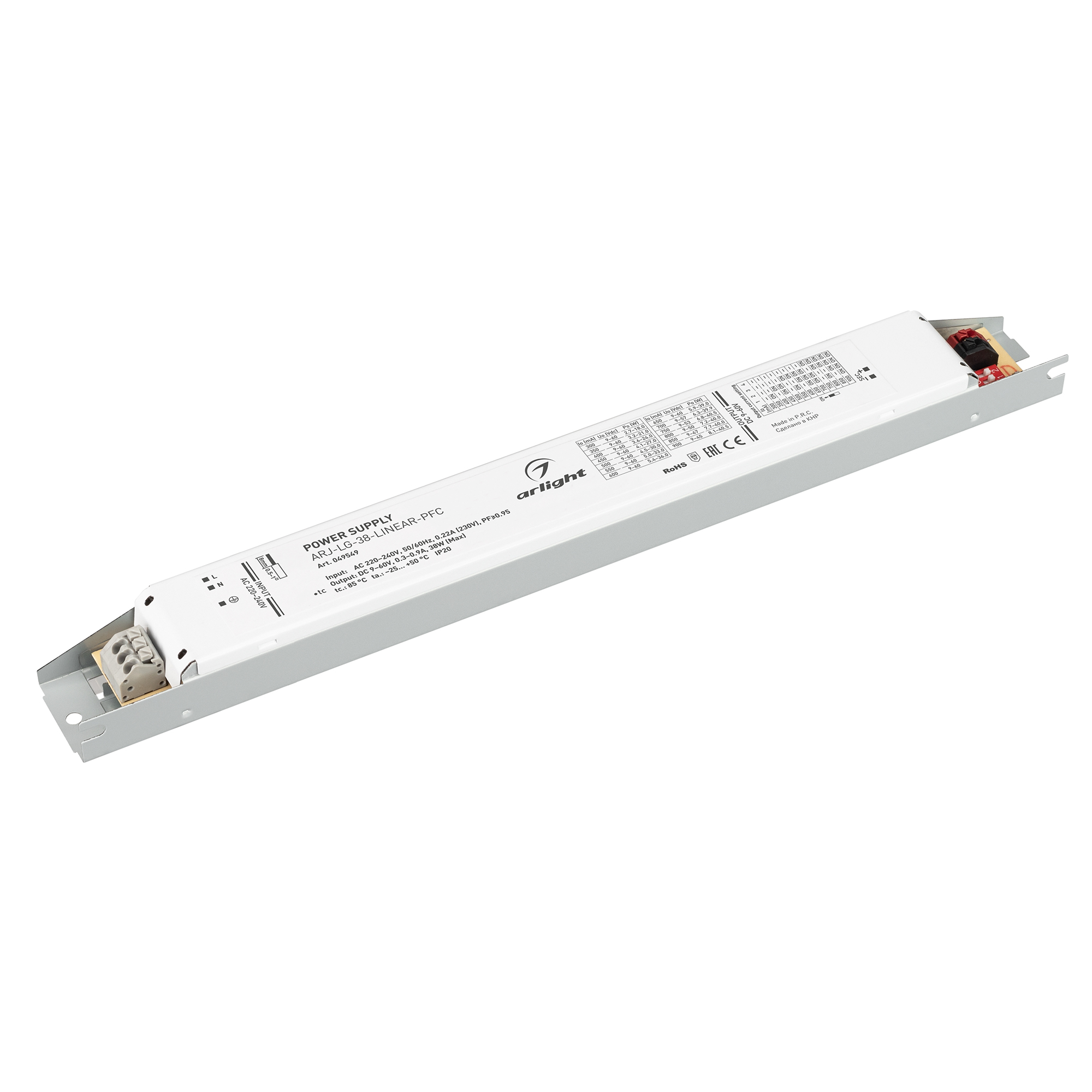 Arlight Блок питания ARJ-LG-38-LINEAR-PFC (38W, 9-60V, 0.3-0.9A) (IP20 Металл, 5 лет) фото