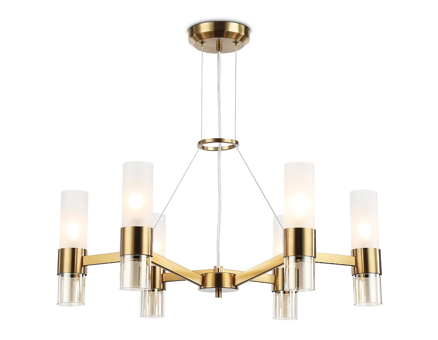 Ambrella Светильник подвесной LH55114/6 BS/FR/TI латунь/белый матовый/янтарь E14*6 max 40W D650*1080 фото
