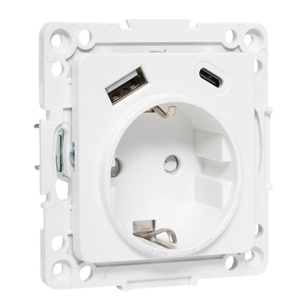 EKF Стокгольм Механизм Розетки 1-местной с/з, USB A+C 16А винтовые клеммы белый с защ. штор фото
