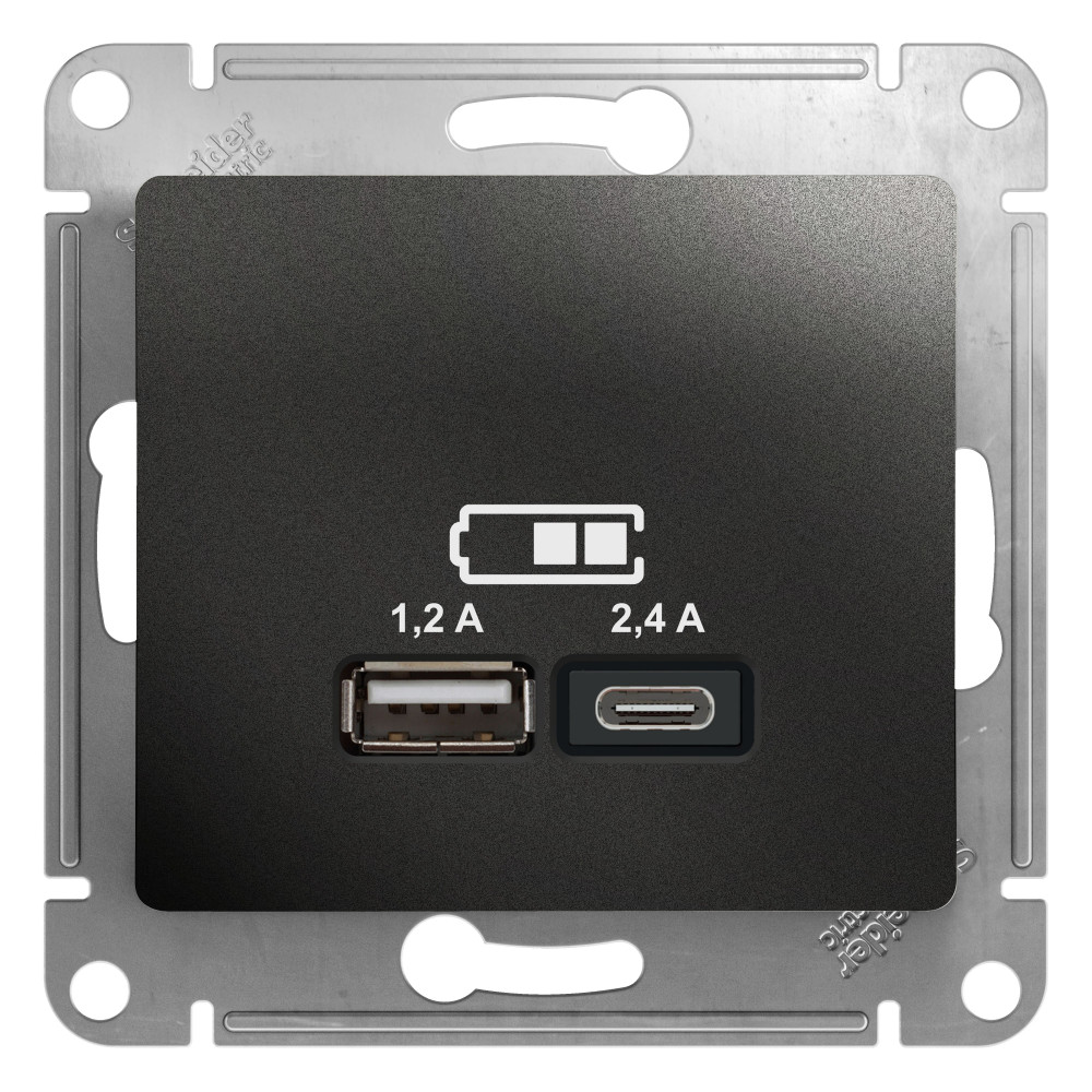 Systeme Electric Glossa Антрацит Розетка USB A+С, 5В/2,4А, 2х5В/1,2А фото