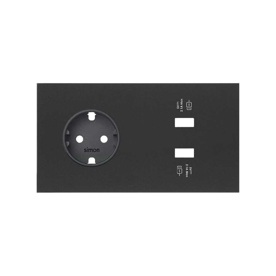 Simon 100 Черный матовый Кит 2 поста, фронт. Накладка на 1 розетку Schuko + 2 з/у USB SC фото
