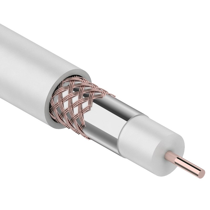 Кабель коаксиальный RG-6U+CU, (64%), 75 Ом, (бух100) белый Rexant. фото