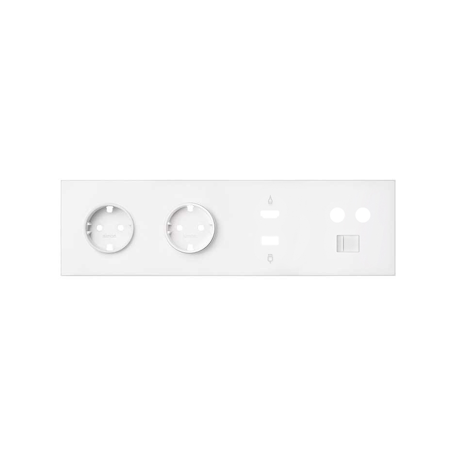 Simon 100 Белый матовый Кит 4 поста, фронт. Накладка на 2 розетки Schuko + 1 розетку TV+SAT + 1 розетку RJ45 + 1 розетку HDMI + 1 розетку USB фото