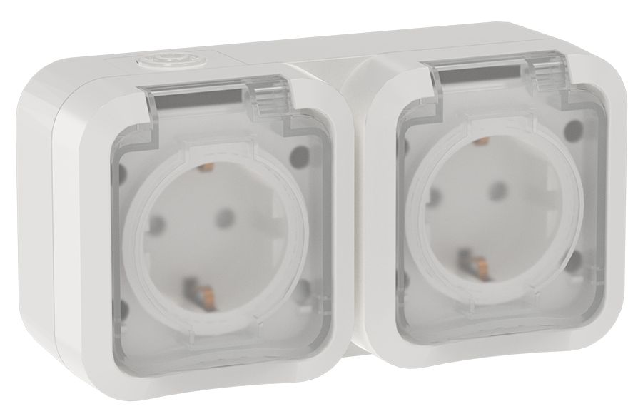 TORS Розетка 2-ая с з/к кр. гориз. 16А IP55 TS322 белый IEK фото