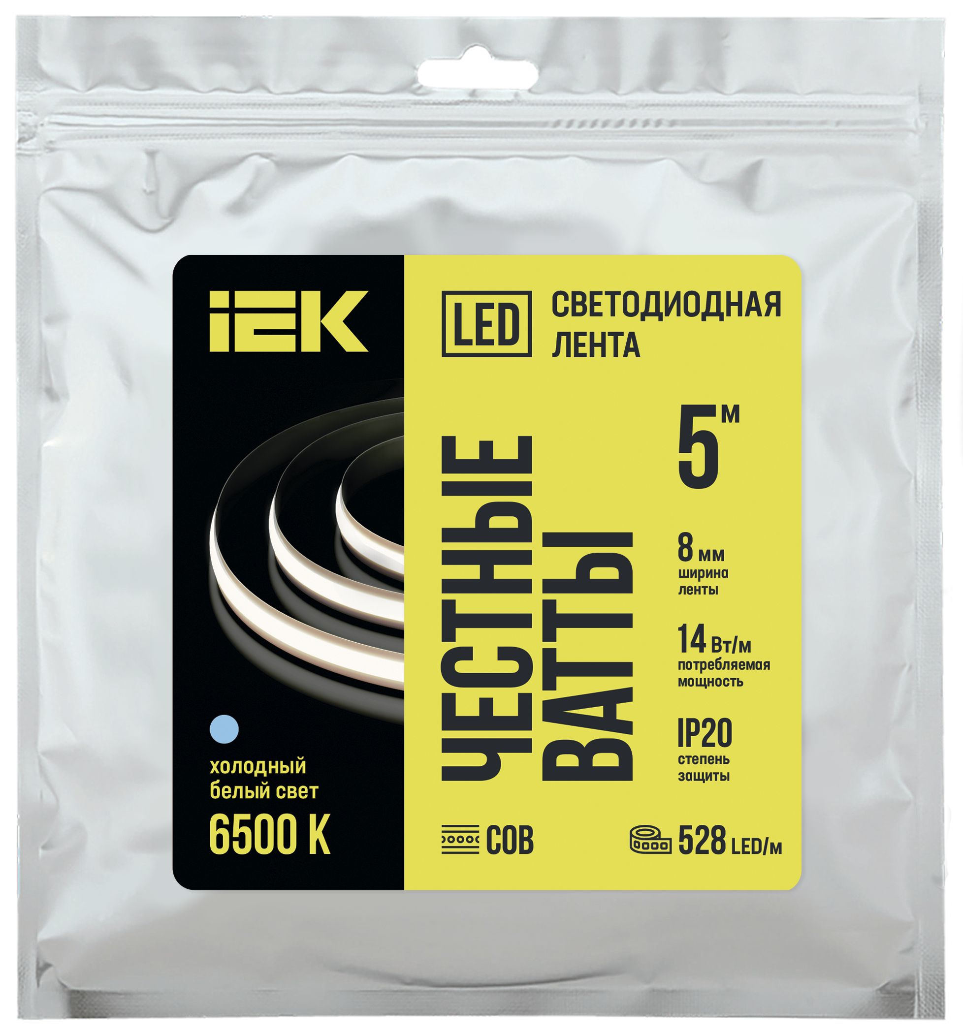 Лента LED 5м COB-528LED freecut 14Вт/м IP20 24В 6500К IEK фото