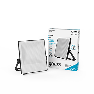 Gauss Прожектор EVO 50W 4500lm 6500K 100-240V IP65 черный LED фото