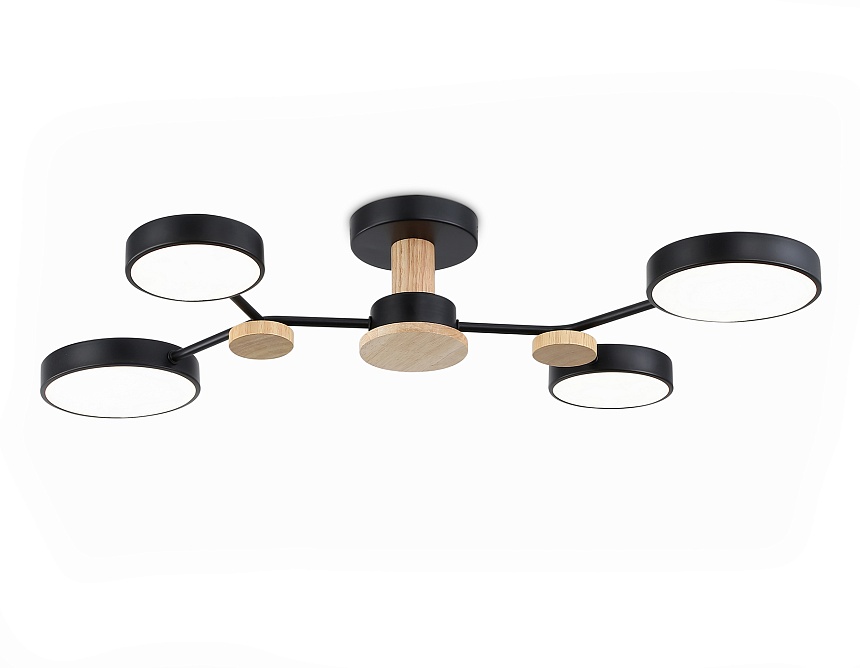 Ambrella Светильник светодиодный подвесной FL4860/4 BK/WD черный/дерево 60W 3000-6000K 700*400*120 (без ПДУ) фото