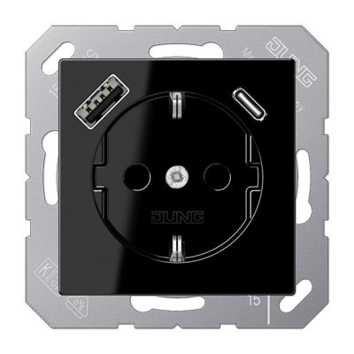 JUNG Розетка SCHUKO® с USB-зарядным устройством, тип A + тип С термопласт черный фото