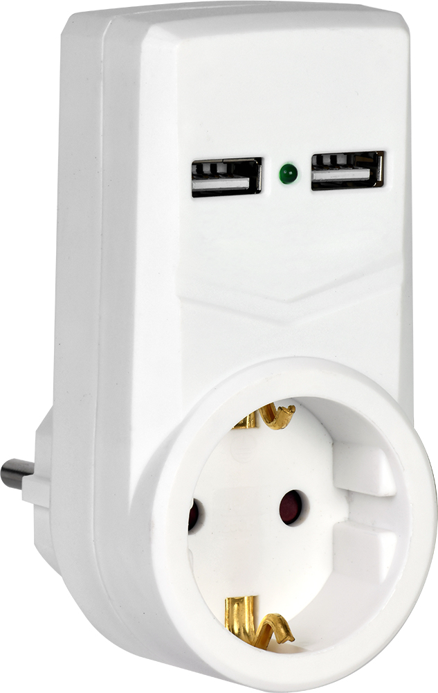 IEK Белый адаптер Т-01/01 1 место 2P+PE 16А 2хUSB 2,1A фото