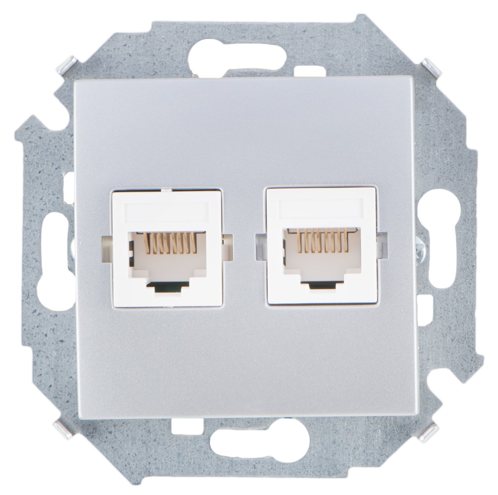Simon 15 Алюминий Розетка компьютерная 2-ая RJ45 кат.5е фото