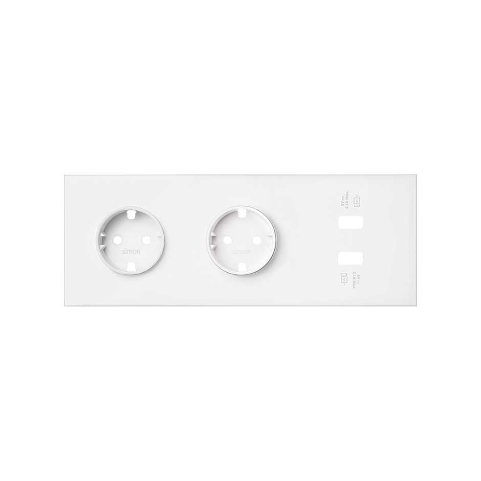 Simon 100 Белый матовый Кит 3 поста, фронт. Накладка на 2 розетки Schuko + 2 з/у USB SC фото