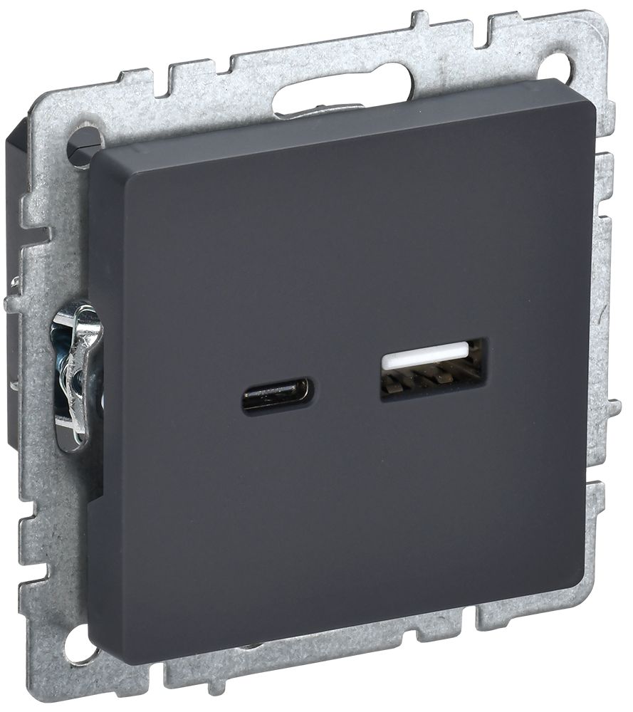 IEK BRITE BASE Графит Розетка USB A+C 18Вт РЮ11-1-БрГ фото
