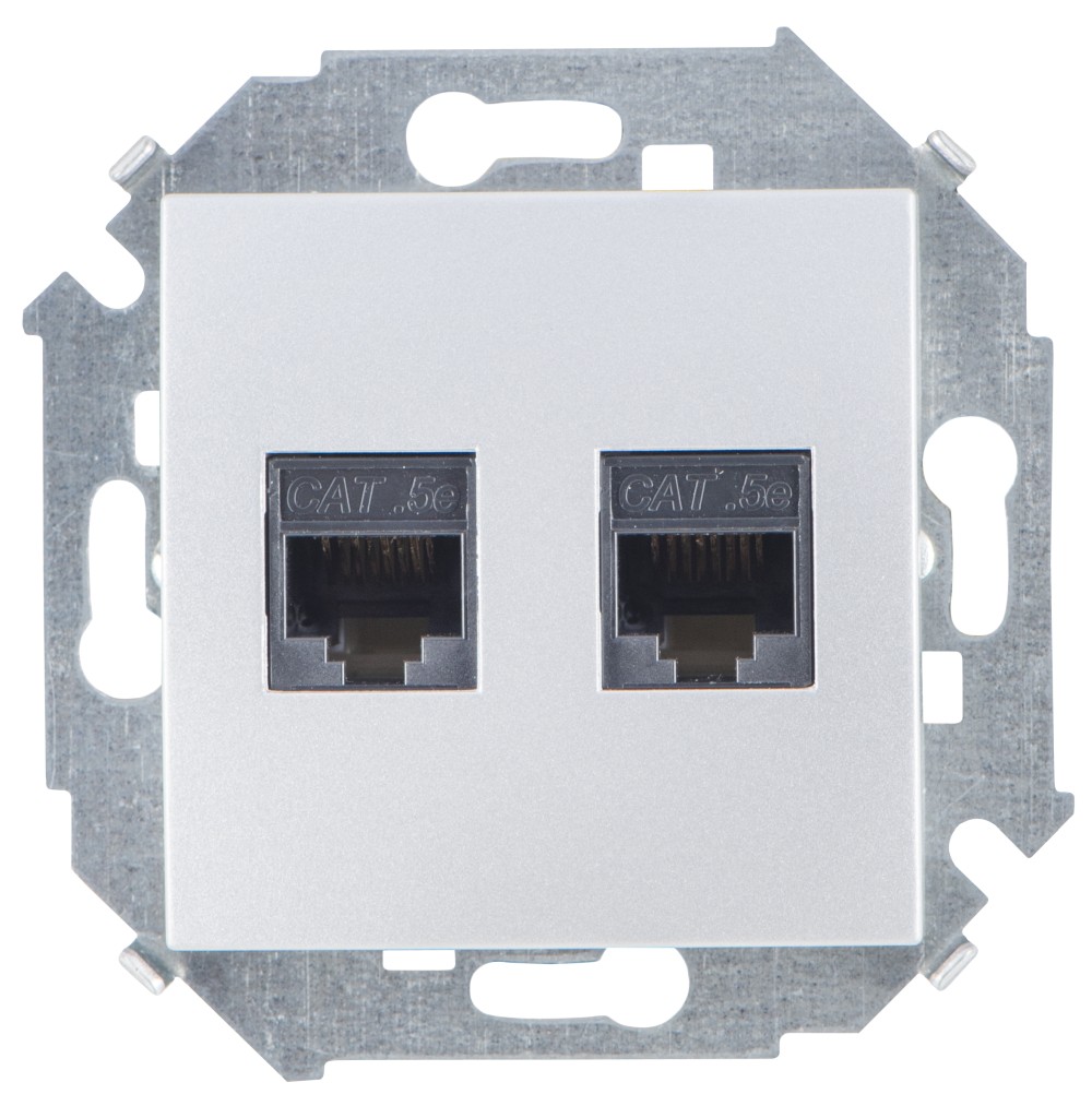 Simon 15 Алюминий Розетка компьютерная двойная 2хRJ45 кат.5e (AMP) фото