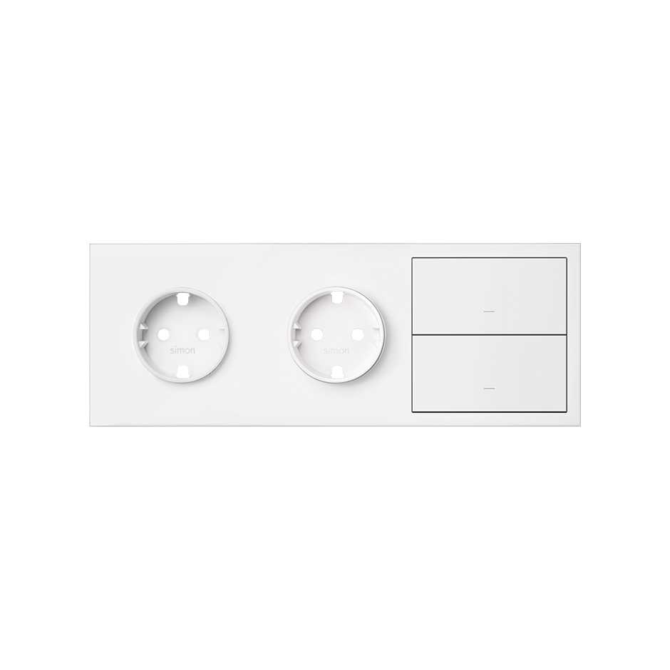 Simon 100 Белый матовый Кит 3 поста, фронт. Накладка на 2 розетки Schuko + 2 клавиши выключателей фото