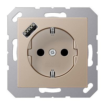 JUNG Розетка SCHUKO® с USB-зарядным устройством, тип А термопласт шампань фото