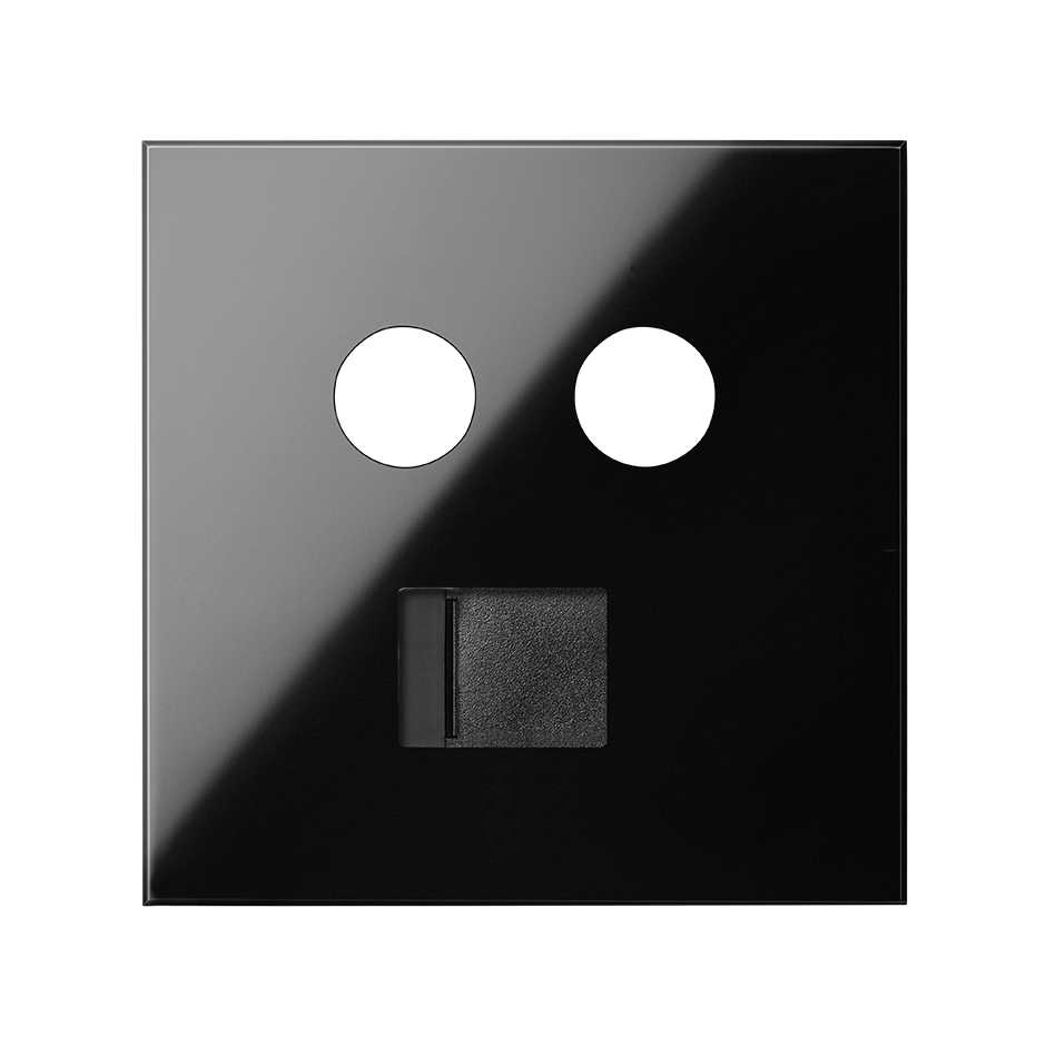 Simon 100 Черный глянец Накладка розетки комбинированной R-TV+SAT + RJ45 фото