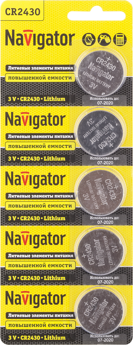 Элемент питания Navigator NBT-CR2430-BP5 (2500/100/5)