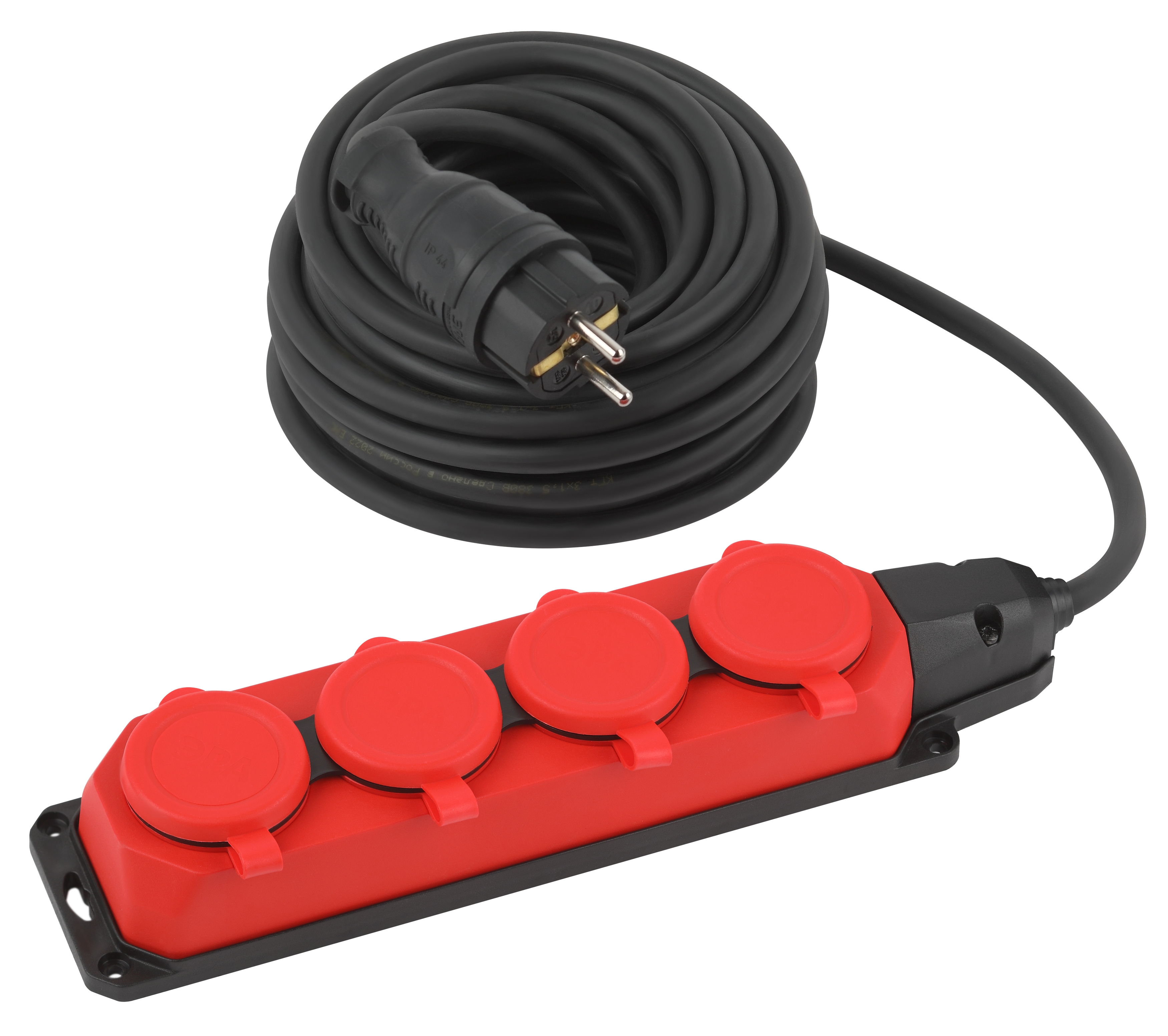ЭРА Удлинитель силовой UK-4e-3x1,5-10m-IP44(KG) с заземлением 4 розетки каучук 10м КГ 3х1,5мм2 IP44 фото