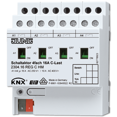 JUNG KNX Актор 4-х канальный 220V AC 12-24V DC 16 A возм ручн упр DIN-рейка фото