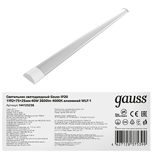 Gauss Светильник линейный WLF-1 40W 3600lm 4000K 185-265V IP20 1192*75*25мм алюминий LED фото