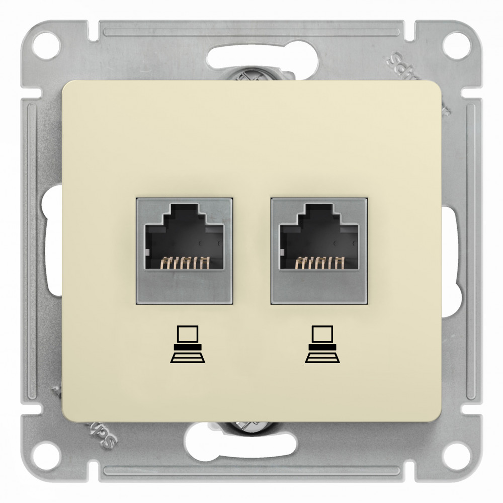 Systeme Electric Glossa Беж Розетка 2-ая компьютерная RJ45+RJ45, кат.5E фото